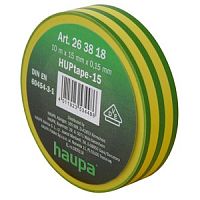 Изолента Haupa ПВХ, цвет желто-зеленый, шир. 15мм, длина 10 м, d 60 мм картинка 